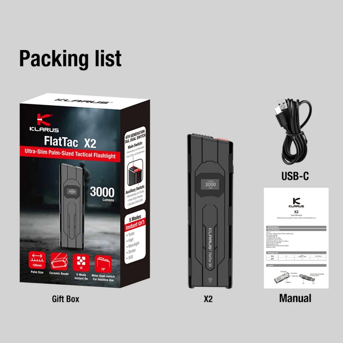 Edc Carry Flashlight - Latarka taktyczna EDC Klarus 3000LM Ultra-Cienka,