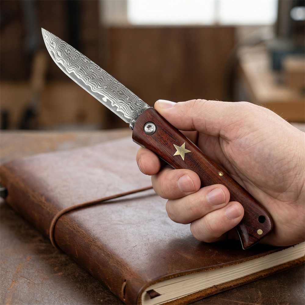 Edc Pocket Carry Fixed Blade - Kompaktowy nóż składany damasceński do survivalu